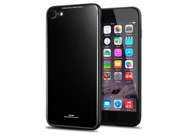 Чехол Yotrix GlassCase для Apple iPhone 8 (черный, гелевый/стеклянный)