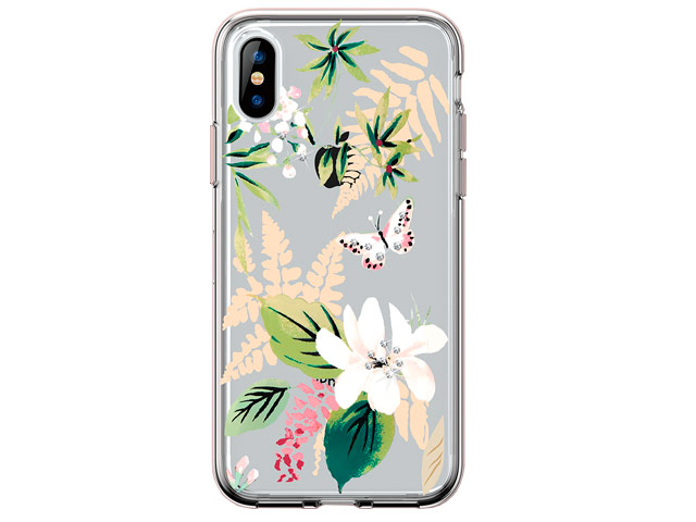 Чехол Comma Crystal Flowers для Apple iPhone XS (Butterfly White, гелевый)