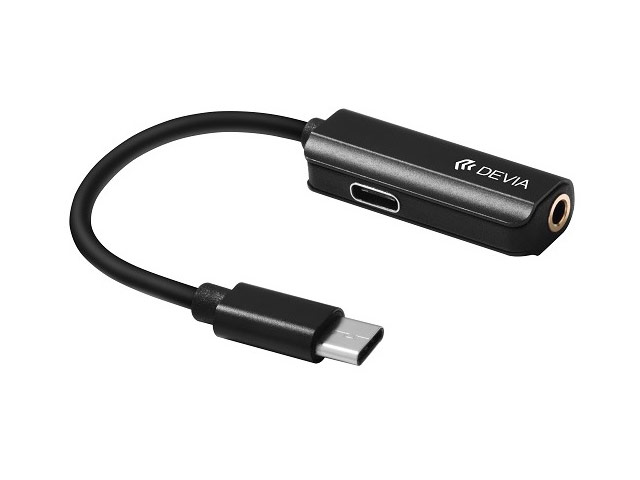 Адаптер Devia Type-C to Headphone Jack универсальный (USB Type C, miniJack 3.5 мм, черный)