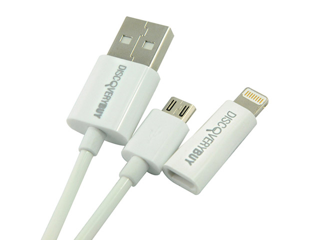 USB-кабель Discovery Buy USB Lightning cable для Apple iPhone 5/iPad 4/iPad mini/iPod touch 5/iPod nano 7 (белый, Lightning, microUSB)