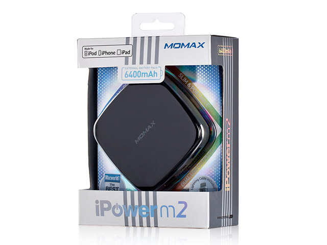 Внешняя батарея Momax iPower M2 универсальная (черная, 6400 mAh, Lightning/microUSB/30pin)