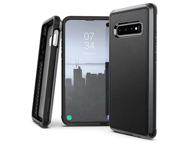 Чехол X-doria Defense Lux для Samsung Galaxy S10 plus (Black Leather, маталлический)