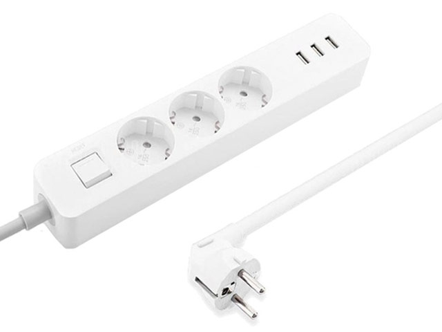 Сетевой фильтр Xiaomi Mi Power Strip (220В, 1.4 м, 3 розетки, 3xUSB, 2.1A, белый)