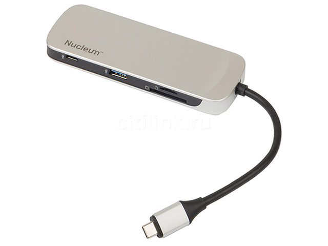 Адаптер Kingston Nucleum универсальный (2 x USB-C, 2 x USB 3.1, SD/TF, HDMI, серебристый)