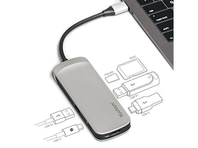 Адаптер Kingston Nucleum универсальный (2 x USB-C, 2 x USB 3.1, SD/TF, HDMI, серебристый)