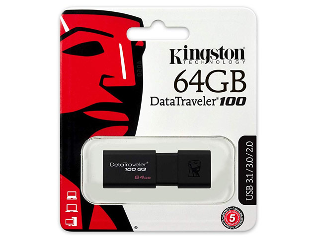 Флеш-карта Kingston DataTraveler 100 (64Gb, USB 3.1, черная)