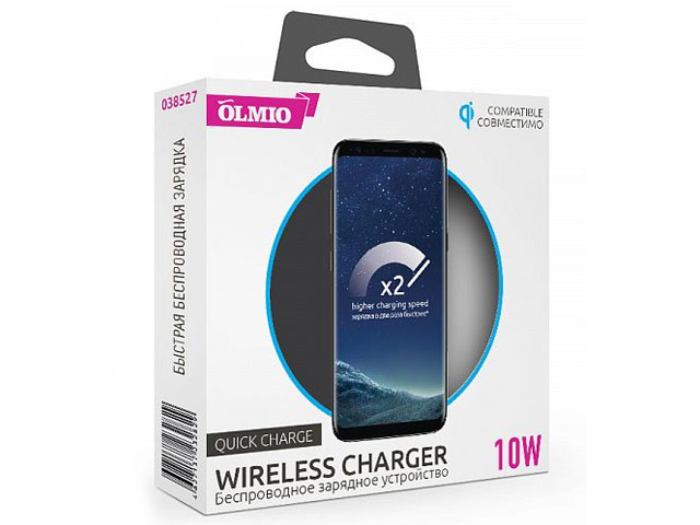 Беспроводное зарядное устройство Olmio Quick Wireless Charger (черное, Fast Charge, стандарт QI)