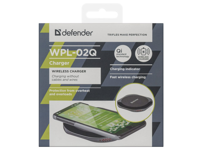 Беспроводное зарядное устройство Defender Wireless Charger WPL-02Q (черное, Fast Charge, стандарт QI)