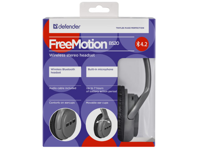 Беспроводные наушники Defender FreeMotion B520 (черные, пульт/микрофон, 20-20000 Гц)