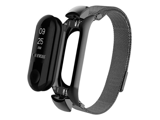 Ремешок для часов Synapse Milanese Loop для Xiaomi Mi Band 3/4 (черный, стальной)