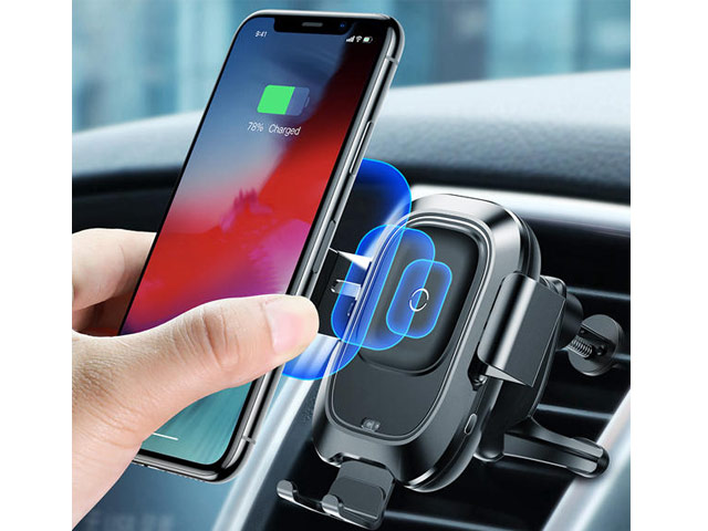 Беспроводное зарядное устройство Baseus Car Airvent Wireless Charger (черное, автомобильное, автозахват, Fast Charge, QI)