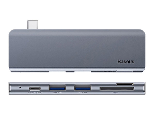 USB-хаб Baseus Harmonica Adapter универсальный (USB-C, 2 x USB 3.0, USB-C вход, microSD/SD, темно-серый)