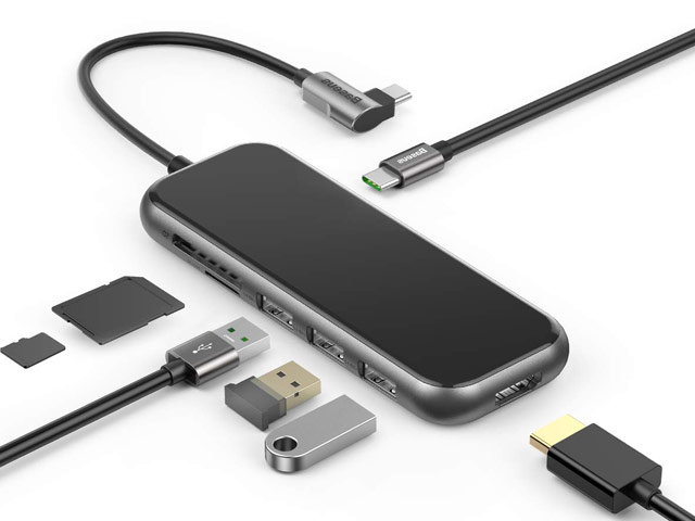 USB-хаб Baseus Mirror Series Hub универсальный (USB-C, 3 x USB 3.0, USB-C вход, HDMI, microSD/SD, темно-серый)