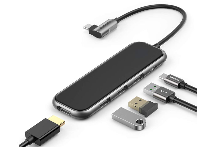 USB-хаб Baseus Mirror Series Hub универсальный (USB-C, 3 x USB 3.0, USB-C вход, HDMI, темно-серый)