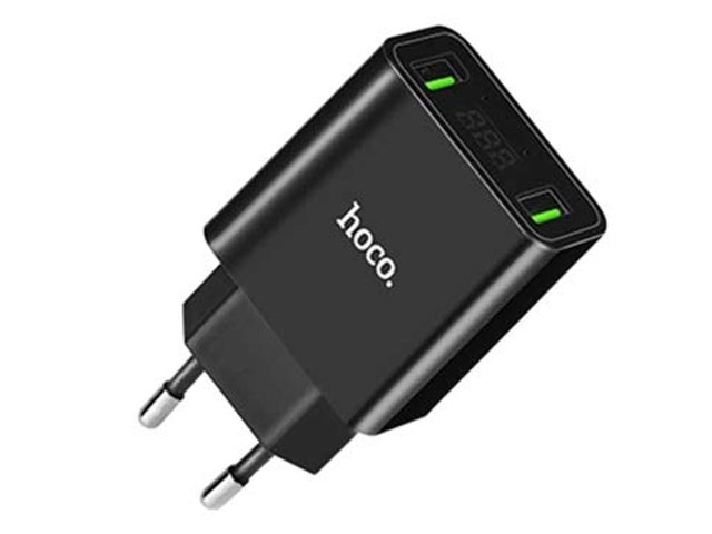 Зарядное устройство Hoco Cool Double Charger C25A универсальное (сетевое, 2.1A, 2xUSB, индикация, черное)