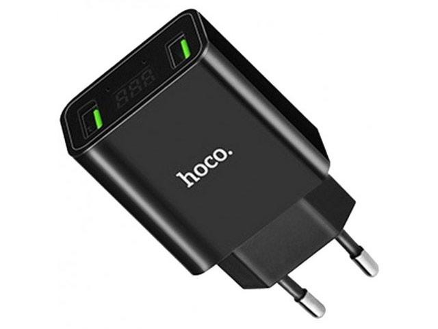 Зарядное устройство Hoco Cool Double Charger C25A универсальное (сетевое, 2.1A, 2xUSB, индикация, черное)