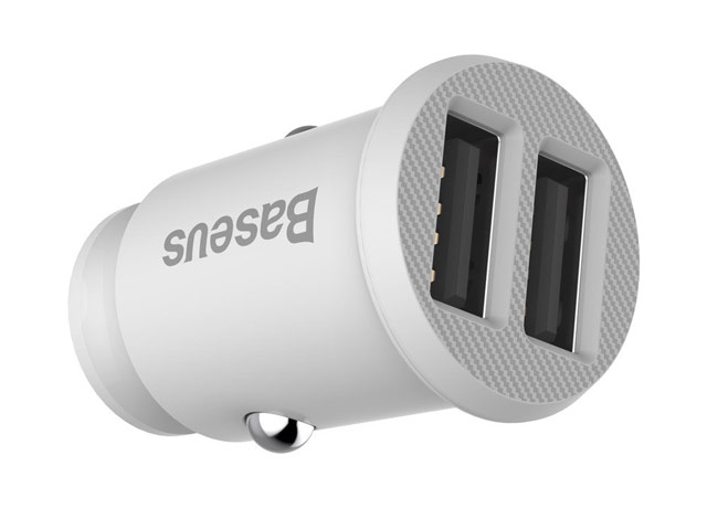 Зарядное устройство Baseus Grain Car Charger универсальное (автомобильное, 3.1A, 2 x USB, белое)