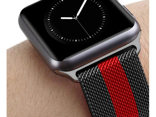 Ремешок для часов Yotrix Milanese Band для Apple Watch 38/40 мм (красный/черный, стальной)