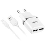 Зарядное устройство Hoco Smart Dual Charger C12 универсальное (сетевое, 2.4A, 2xUSB, USB Type C, белое)
