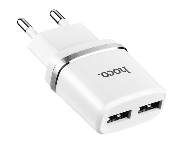 Зарядное устройство Hoco Smart Dual Charger C12 универсальное (сетевое, 2.4A, 2xUSB, USB Type C, белое)