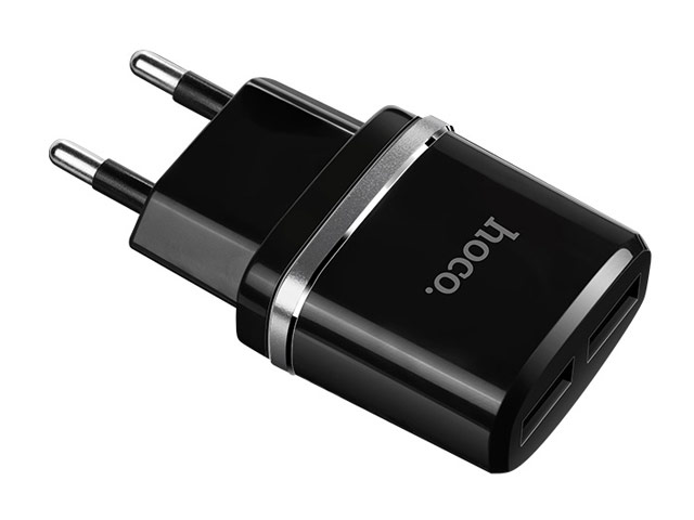 Зарядное устройство Hoco Smart Dual Charger C12 универсальное (сетевое, 2.4A, 2xUSB, USB Type C, черное)