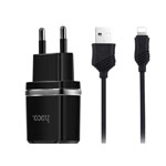 Зарядное устройство Hoco Smart Dual Charger C12 универсальное (сетевое, 2.4A, 2xUSB, Lightning, черное)