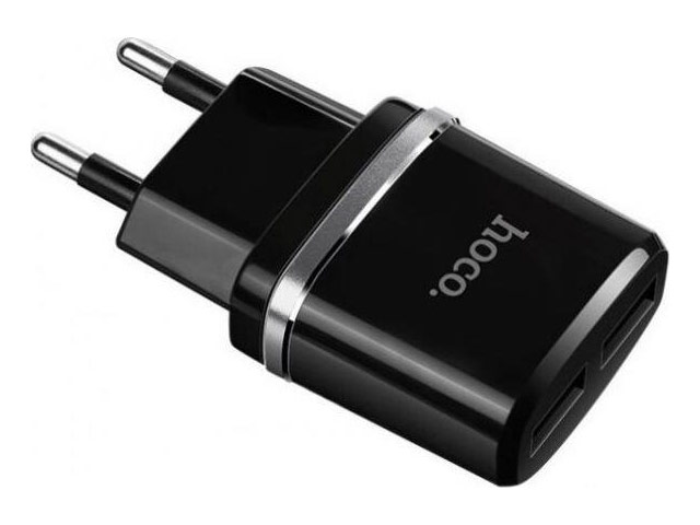 Зарядное устройство Hoco Smart Dual Charger C12 универсальное (сетевое, 2.4A, 2xUSB, Lightning, черное)