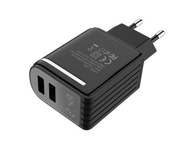 Зарядное устройство Hoco 2USB Charger C39A универсальное (сетевое, 2.4A, 2xUSB, индикация, черное)