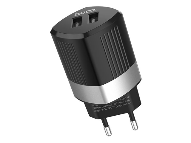 Зарядное устройство Hoco Intelligent Charger C55A универсальное (сетевое, 2.4A, 2xUSB, черное)