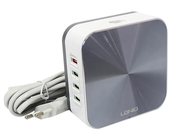 Зарядное устройство LDNIO Desktop Charger универсальное (сетевое, 8xUSB, 10A, быстрая зарядка QC 3.0, серебристое)