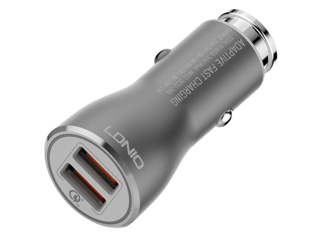 Зарядное устройство LDNIO Powerful Car Charger универсальное (автомобильное, USB x 2, 3.0A, Quick Charge 3.0, Lightning, серое)