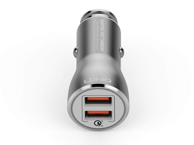 Зарядное устройство LDNIO Powerful Car Charger универсальное (автомобильное, USB x 2, 3.0A, Quick Charge 3.0, Lightning, серое)
