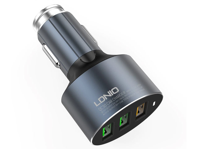 Зарядное устройство LDNIO Quick Charger универсальное (автомобильное, USB x 3, 3.0A, Quick Charge 3.0, USB Type C, черное)