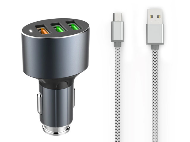 Зарядное устройство LDNIO Quick Charger универсальное (автомобильное, USB x 3, 3.0A, Quick Charge 3.0, USB Type C, черное)