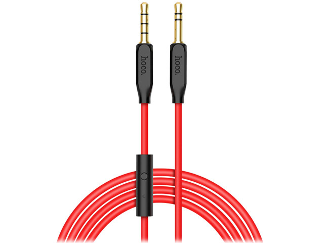 AUX-кабель Hoco Aux Audio cable UPA12 (1 м, разъемы 3.5 мм, пульт/микрофон, красный)