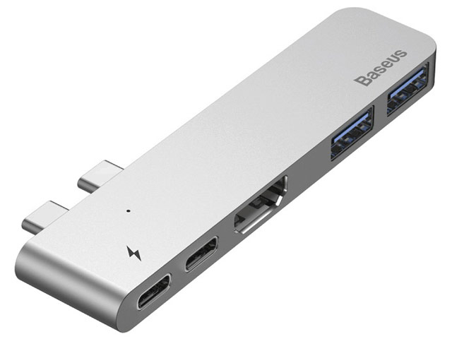 USB-хаб Baseus Thunderbolt C plus Hub универсальный (USB-C, 2 x USB 3.0, USB-C вход x 2, USB-C выход x 2, HDMI, темно-серый)