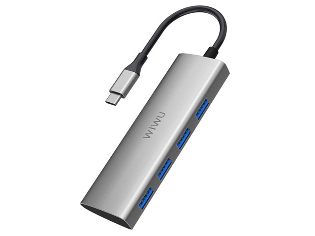 USB-хаб WIWU Alpha Hub 4-in-1 универсальный (USB-C, 4 x USB 3.0, темно-серый)