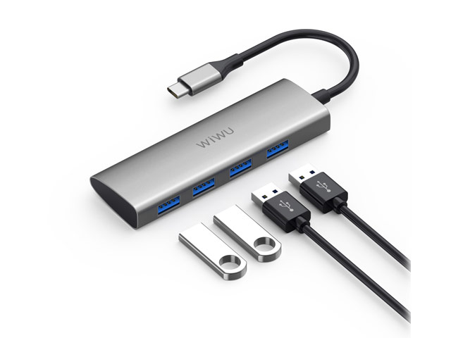 USB-хаб WIWU Alpha Hub 4-in-1 универсальный (USB-C, 4 x USB 3.0, темно-серый)