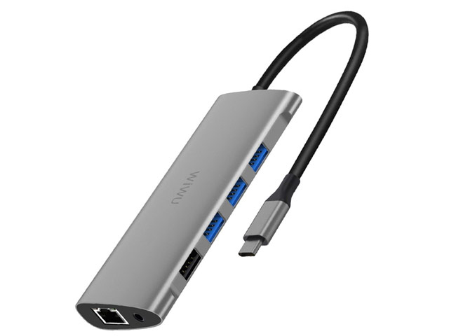 USB-хаб WIWU Alpha Hub 11-in-1 универсальный (USB-C, 4 x USB 3.0, USB-C вход, HDMI, VGA, microSD/SD, Ethernet, 3.5 мм, темно-серый)