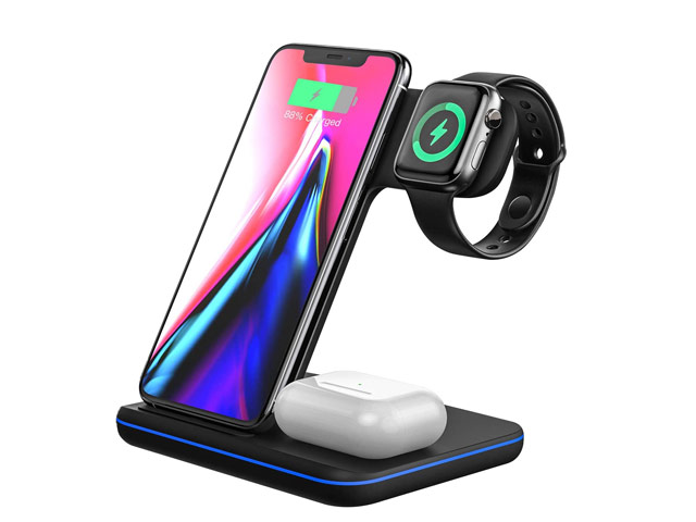 Беспроводное зарядное устройство Synapse Fast Wireless Charging Dock (черное, Fast Charge, QI, зарядка Apple Watch и AirPods)