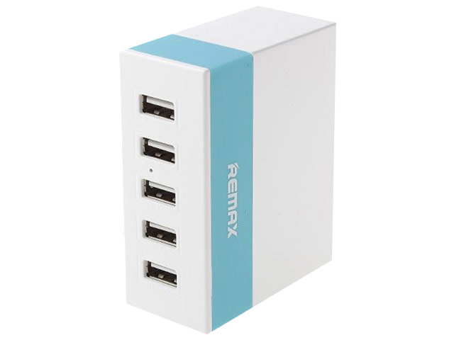 Зарядное устройство Remax USB Charger RU-U1 универсальное (сетевое, 5xUSB, 7.5A, белый/бирюзовый)