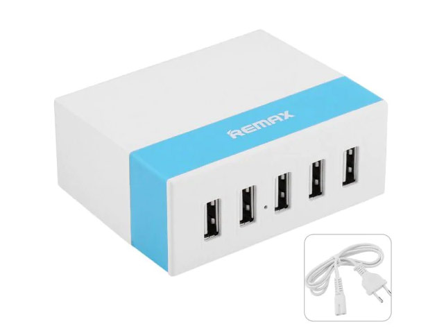 Зарядное устройство Remax USB Charger RU-U1 универсальное (сетевое, 5xUSB, 7.5A, белый/бирюзовый)