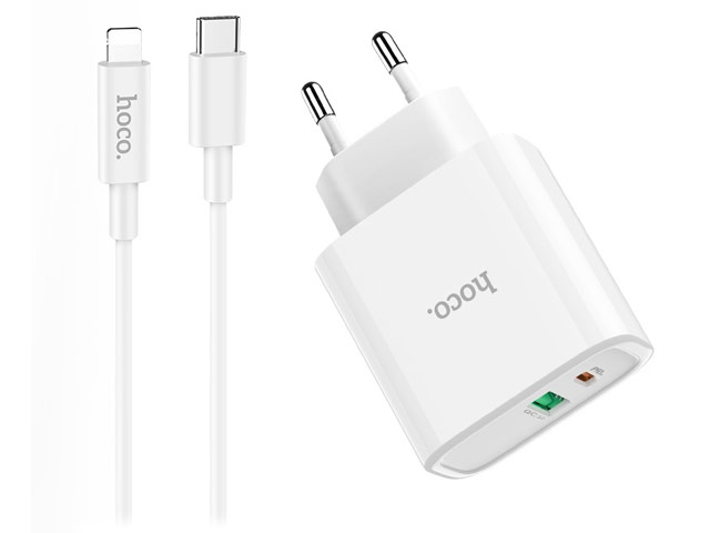 Зарядное устройство Hoco Intelligent Charger C57A универсальное (сетевое, 18W, Quick Charge 3.0, PD 2.0, USB-C-кабель, белое)