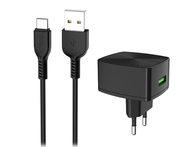 Зарядное устройство Hoco Quick Charger C70A универсальное (сетевое, 18W, Quick Charge 3.0, USB-C-кабель, черное)