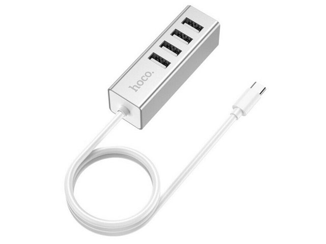 USB-хаб hoco Type-C to 4 USB Ports Converter HB1 универсальный (USB-C, 4 x USB, серебристый)