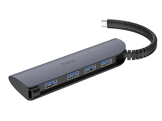 USB-хаб hoco Type-C to 4 USB 3.0 Converter HB12 универсальный (USB-C, 4 x USB 3.0, черный)