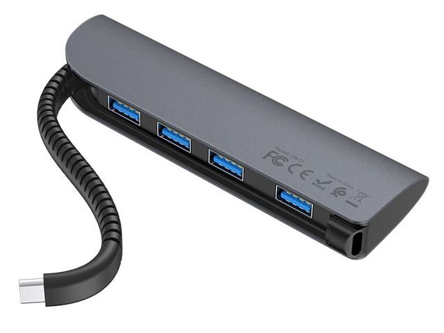 USB-хаб hoco Type-C to 4 USB 3.0 Converter HB12 универсальный (USB-C, 4 x USB 3.0, черный)