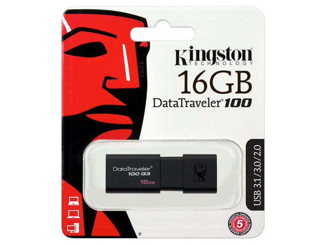 Флеш-карта Kingston DataTraveler 100 (16Gb, USB 3.1, черная)