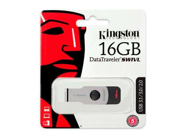 Флеш-карта Kingston DataTraveler Swivl (16Gb, USB 3.1, черная)