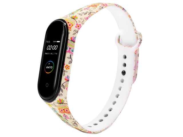 Ремешок для браслета Xiaomi Mi Band 3/4 (Owls and Flowers, силиконовый)